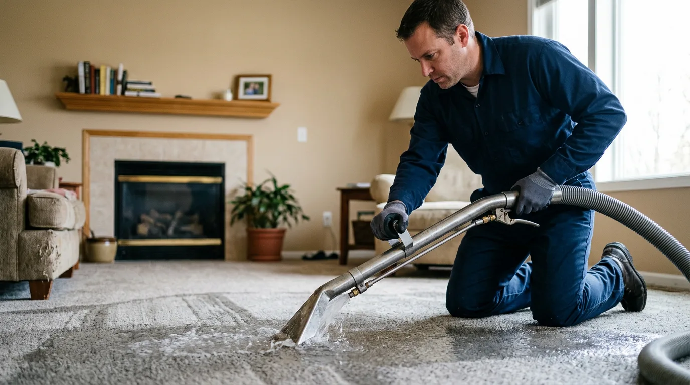 Water damage restoration technician working near Arkansas City, KS